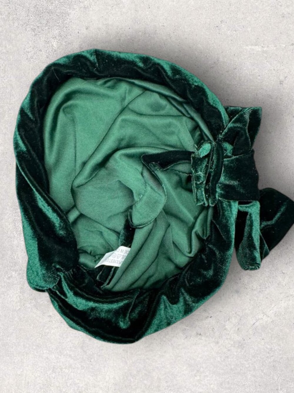 Emerald Green Velvet Turban Head Covering Bow Knot Stretch Cap - Picture 2 of 2